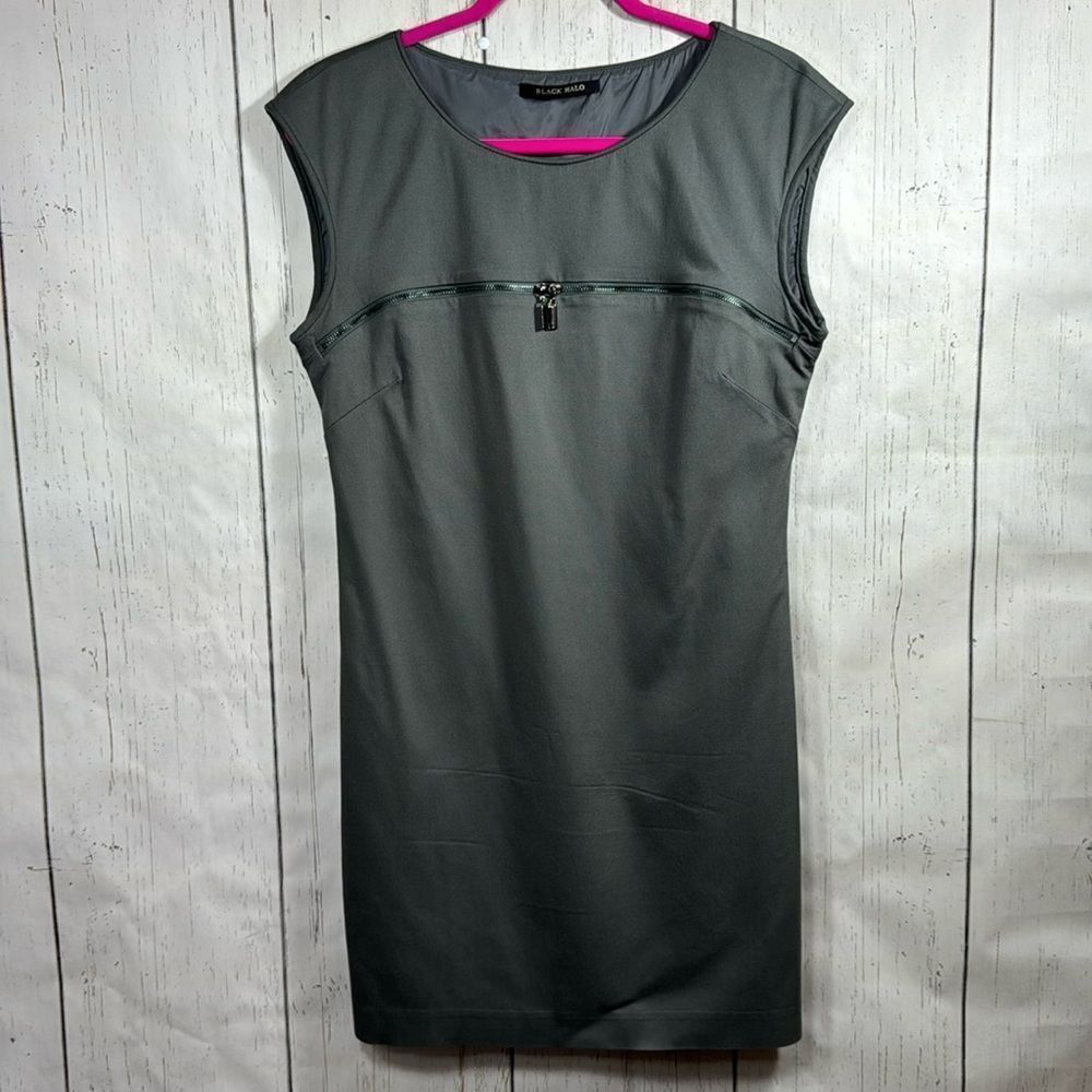 BlackโHalo Classic Sheath Dress Gray Cap Sleeve Zip Detail Minimalist Chic